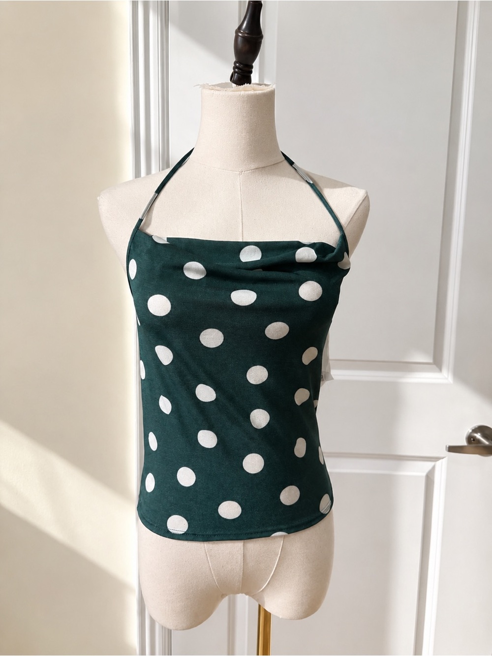 Antistar Green & White Polka Dot Halter Cowl Neck Top – Size S